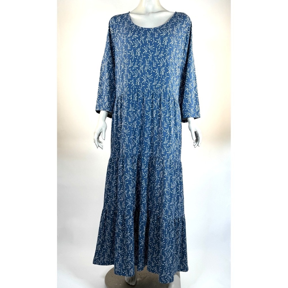 Lands' End Tiered Maxi Dress Women 2X 20W-22W NWOT Stretch Round Neck Floral